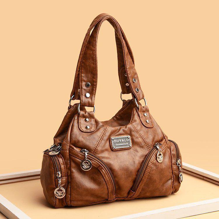 European & American Style 2025 Retro Soft Leather Motorcycle Crossbody Shoulder Bag for Women