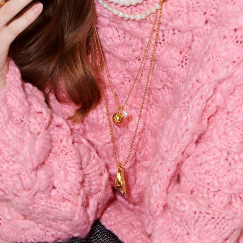 August Harmony Water Drop Oval Chain Necklace / 2color