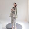 Fashionable Ink Painting Bubble Sleeve Maxi Dress for Women Spring