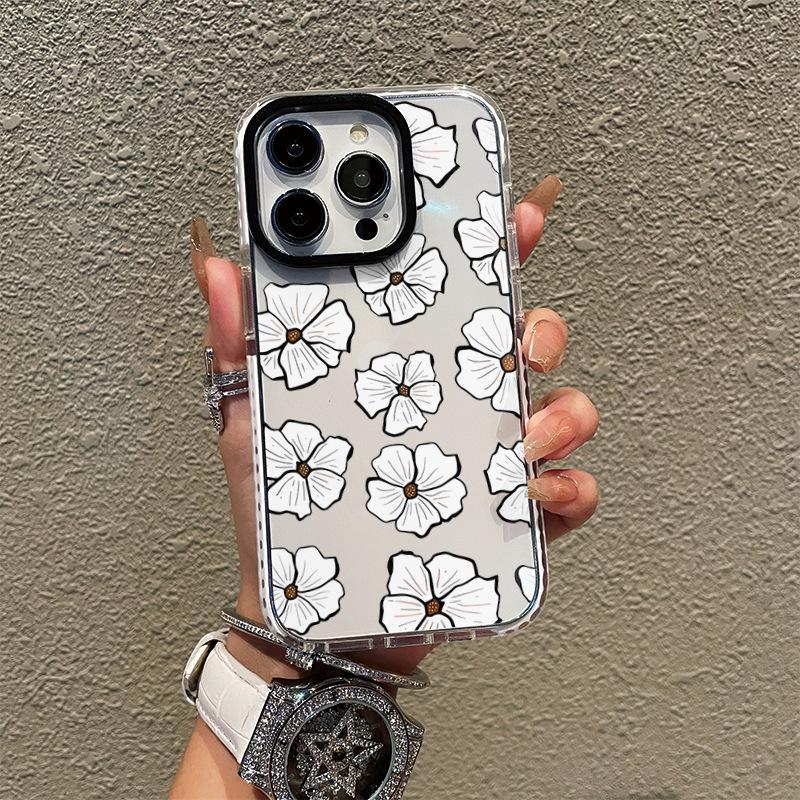 Summer Transparent Mobile Phone Case iPhone15 White Flower 16 Simple Women's Mobile Phone Case Apple 17 Anti-drop Soft Case