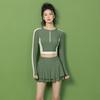 Hao Zhi Lang Women's Long Sleeve Two-Piece Slimming Swimwear with Skirt