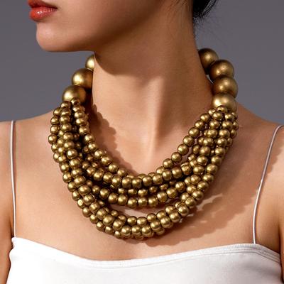 Fashion Versatile Handmade Wooden Bead Necklace Retro Multi-Layer Personalized Creative Neck Chain
