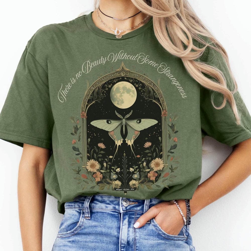 There is no Beauty Without Some Strangeness Edgar Allan Poe Unisex Tee Fantasy Funny Casual Daily Short Sleeve Shirt Streetwear