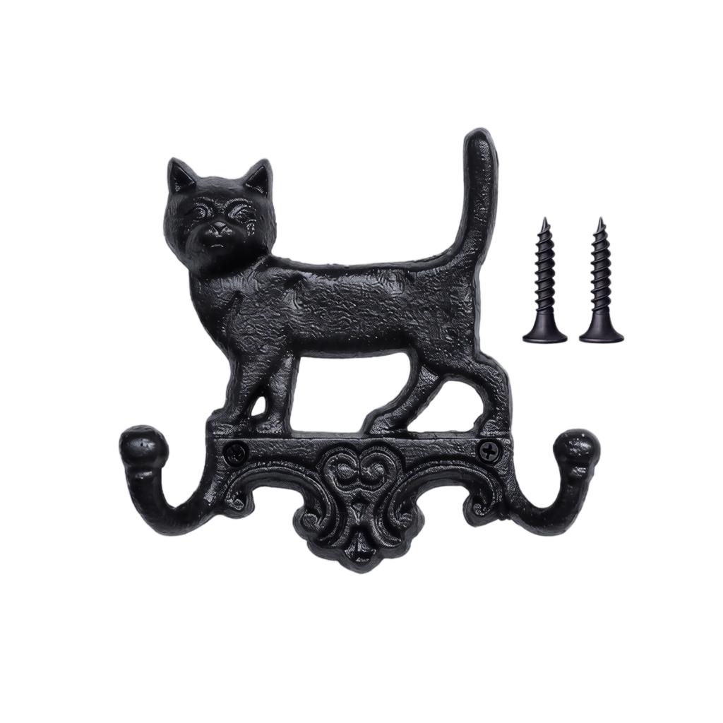 Vintage Double Hook Wall Mounted Coat Rack with Dog Design for Garden Courtyard Home Decor