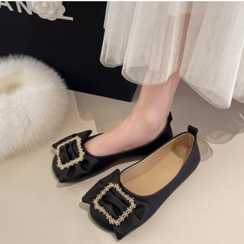 Fashion Black Low Heel Elegant Slip-on Office White Women's Flat Shoes Moccasins 39 Social Luxury Brand Stylish Spring Ladies Footwear