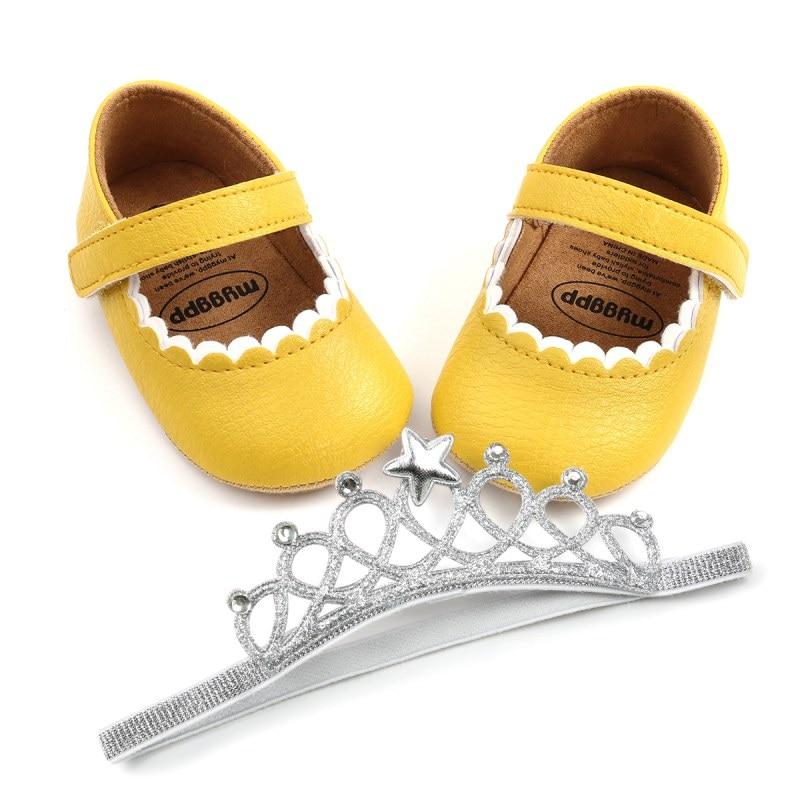 Roztomilé dětské boty z PU s měkkou podrážkou, protiskluzové batolecí boty + princezna gumička do vlasů