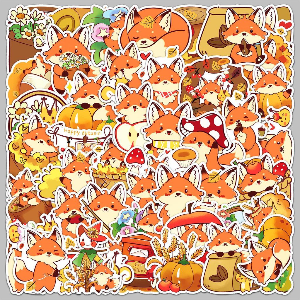 50 Cute Autumn Fox Stickers - Waterproof Cartoon Decorations for Journals & Crafts