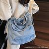 2025 New Pleated Drawstring Large Capacity Simple Commuter Bag Fashion Crossbody Bag Vintage Denim Shoulder Bag