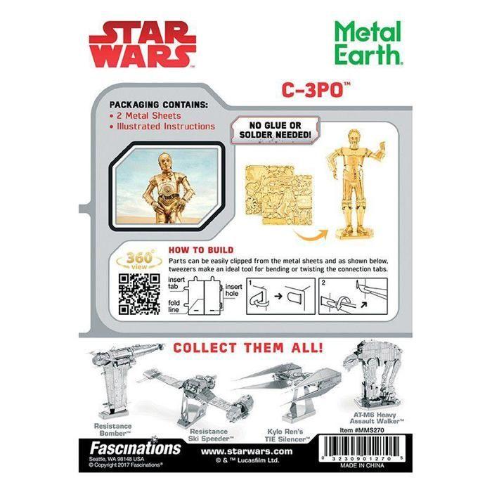 Maquette en métal C-3PO doré Star Wars - METAL EARTH - Modèle à construire en métal - Licence Star Wars