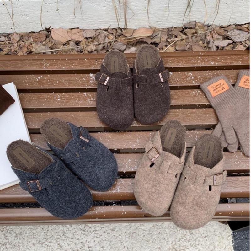 Baotou Half Slippers Woolen Slippers Women's Winter Wear New Thick-bottomed Velvet Woolen Cotton Mop