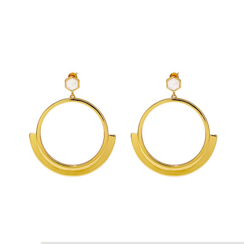 Supply Jewelry Versatile Geometric Exaggerated Catwalk Style Large Circle Gloss Earrings Women'S Fashion Commuter Jewelry