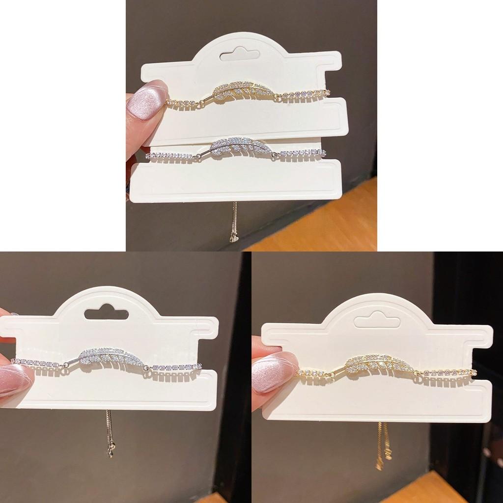 Zircon Feather Charm Hand Chain With Adjustable Fit For Casual Office Wear