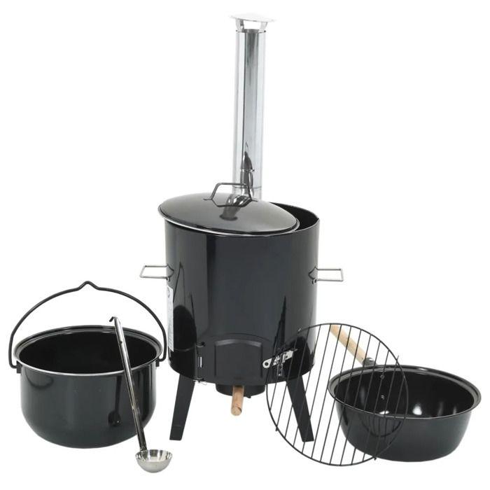 Canon à goulasch - vidaXL - Avec cheminée et couvercle - Noir - 14,3 L - Léger et portable
