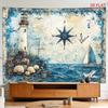 2D Flat, [2D Plane Printing] 1 Large Size/small Size Pattern Printed Tapestry- Lighthouse, Boat, Compass, Seashells, Ocean, Room Wall Decoration, Non-