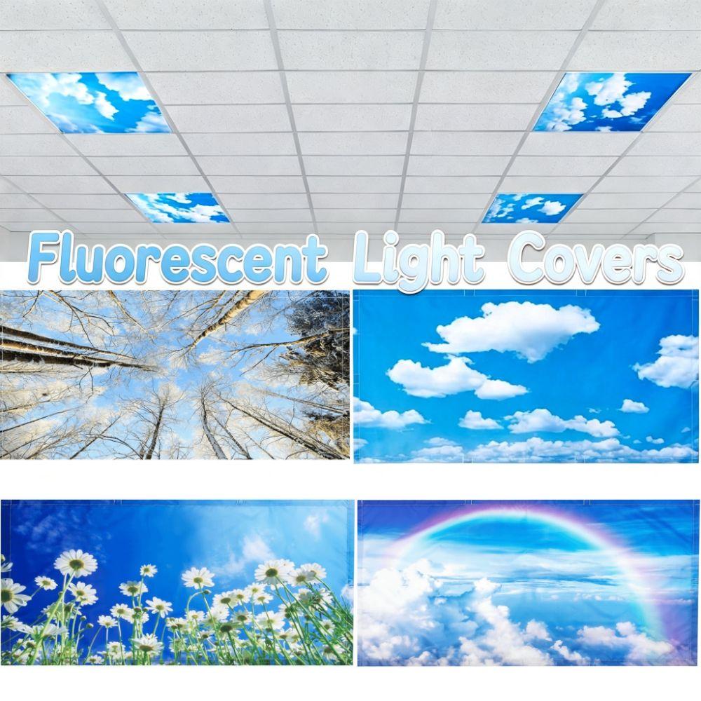 Decoration Light Covers 120*60cm Lampshade Anti-glare 15 Styles Magnetic Light Filters Sky Cloud Fabric Lampshade Offices