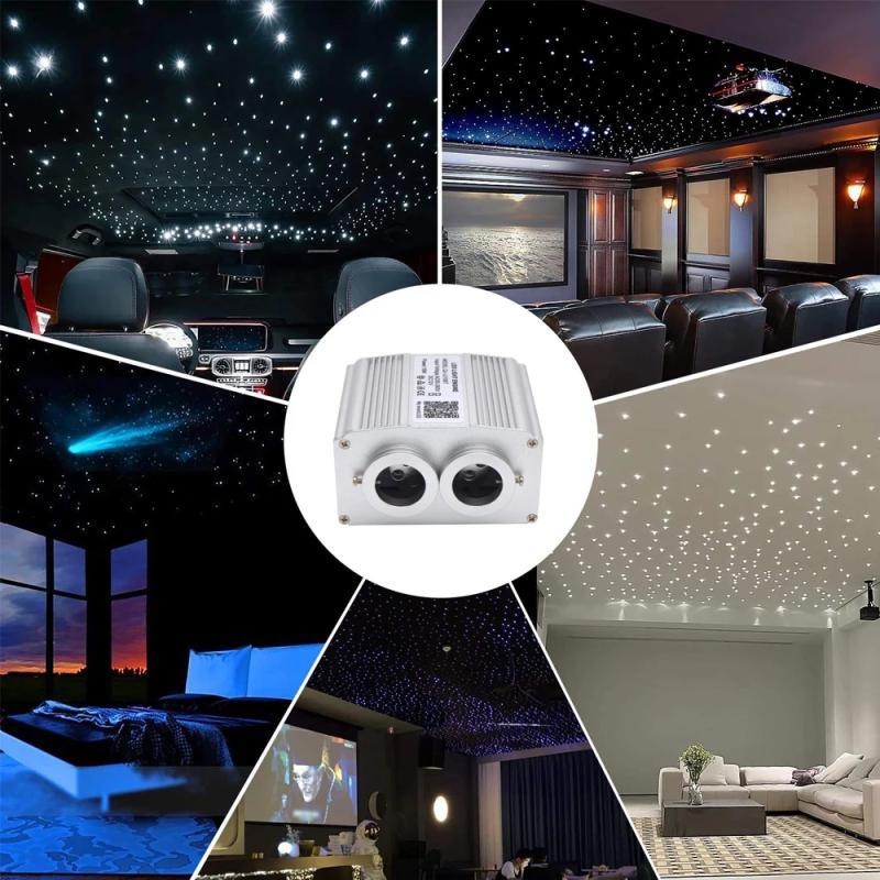 2 Port 16W Meteor Ceiling Car Roof Shooting Star Light LED Fiber Optic Light Starry Sky Lamp APP Music Remote Control Kit