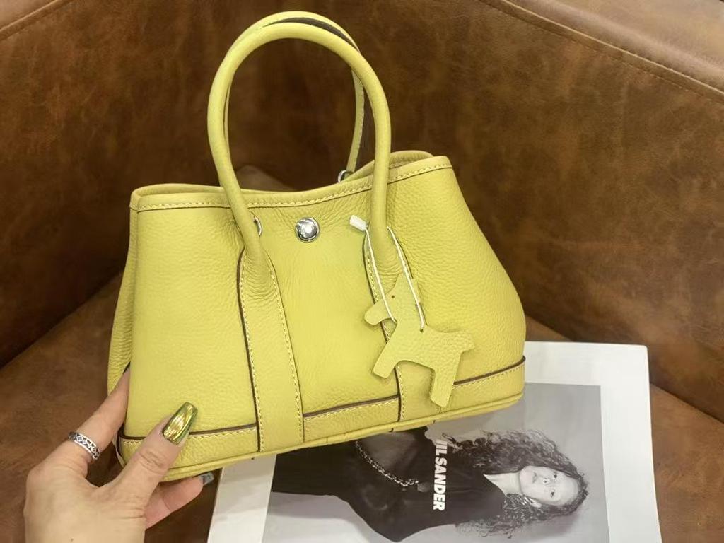 Women's Genuine Cowhide Leather Garden Tote - Large Capacity Bucket Shoulder Bag