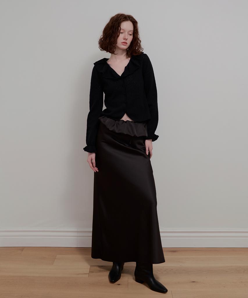 Aobteu Balloon Detail Satin Skirt - Black