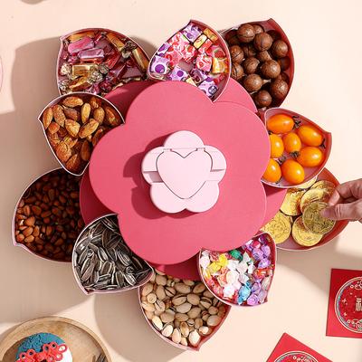 Chinese Style Double-layer Rotating Fruit Tray Candy Box Lotus Fruit Box New Year Candy Fruit Storage