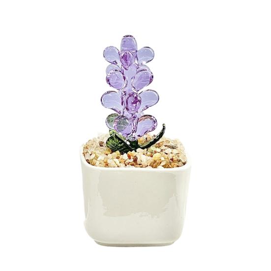 Faux Crystal Flower Figurine Mini Hand Blown Glass Potted Flower Ornament for Home Office Table Decor Gifts for Wedding Birthday Mother's