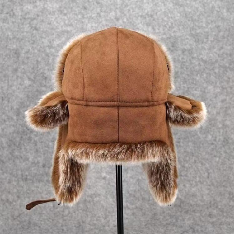 Adult Furry Trapper Hat with Earflaps Winter Warm Thicken Ear Flaps Hat Windproof Winter Hunting Coldproof Cycling Hat