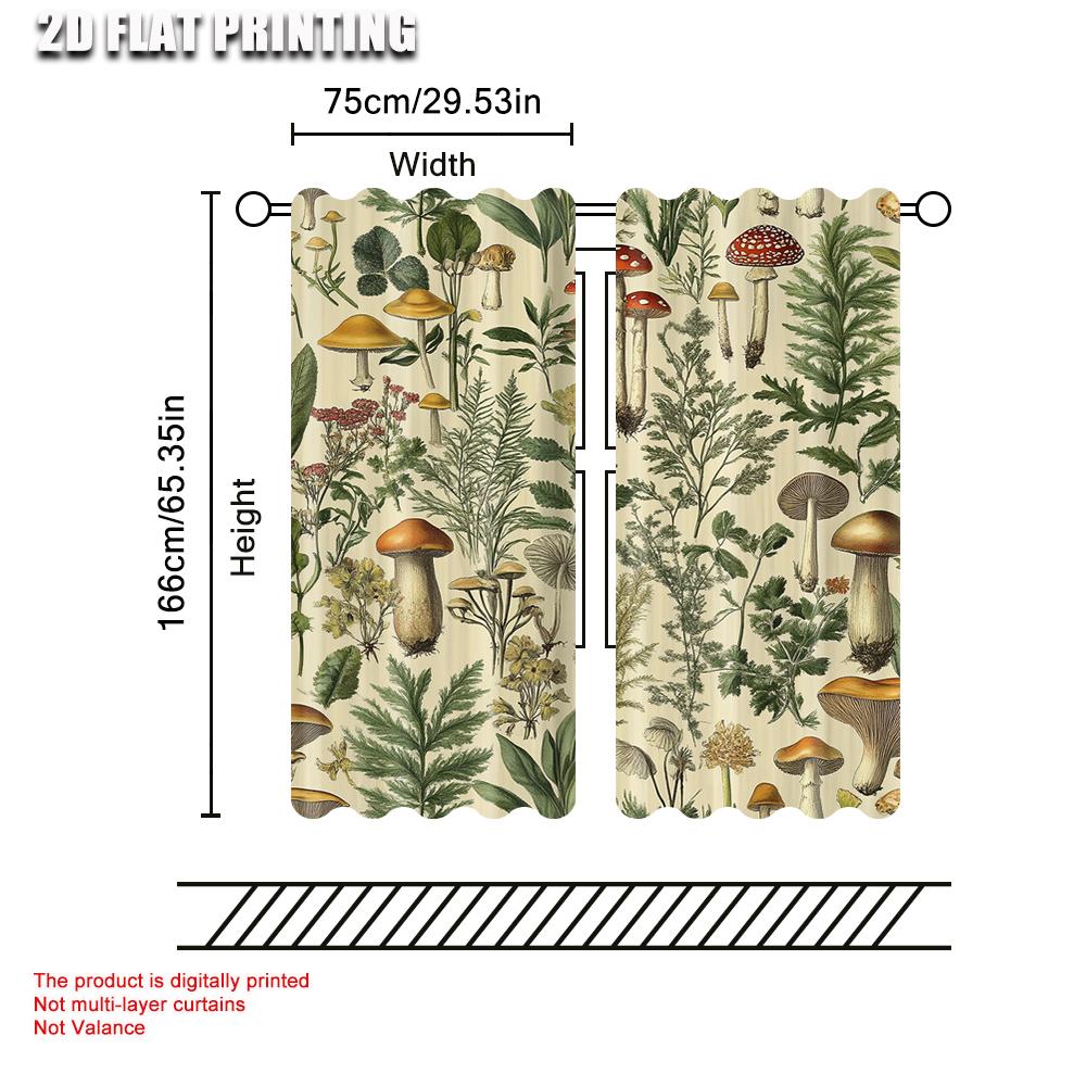 2 uds, Cortinas de Ventana Plantas Botánicas Hierbas Champiñón Oscurecimiento Poliéster Decoraciones Festivas Se aplica a Decoración de Fiesta