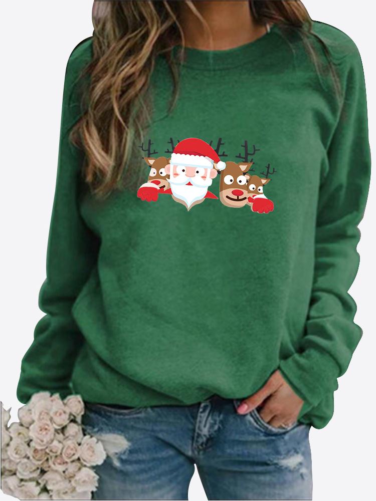 Autumn New Sweater Autumn and Winter Women's Christmas Theme Printing Sweater Round Neck Long Sleeve Casual Sweatshirt Plus Size Top
