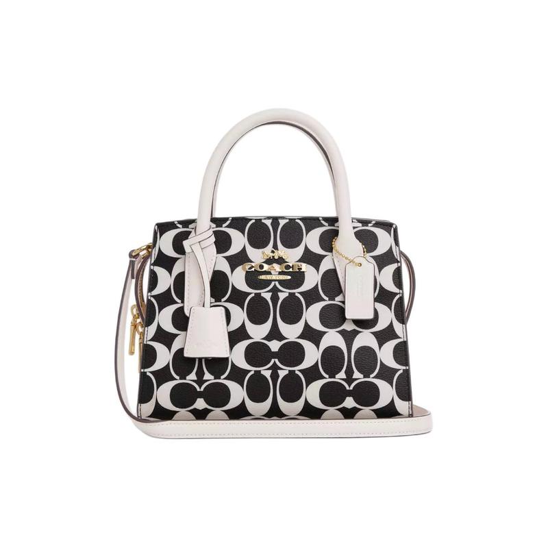 

COACH handbag ANDREA 22 Gold Label Logo Classic Presbyopia Zipper Closure Detachable Shoulder Strap to Protect Feet Canvas with Leather Tote Bag чорний