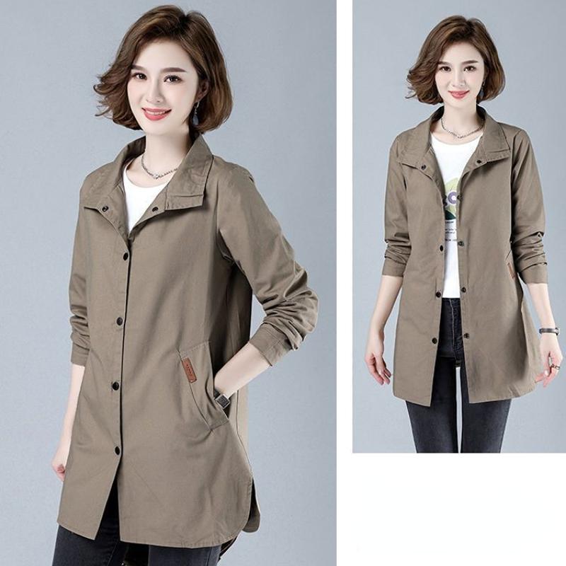 7XL Black Coat Women Windbreaker Spring Autumn Coats Hooded Women Outerwear Mid-Length Trench Coat Female