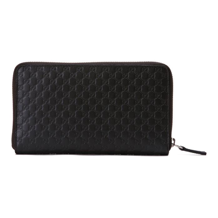 Gucci GG Embossed Black Leather Zip Around Long Wallet With Silver Tone Hardware For Unisex Luxury Daily Use