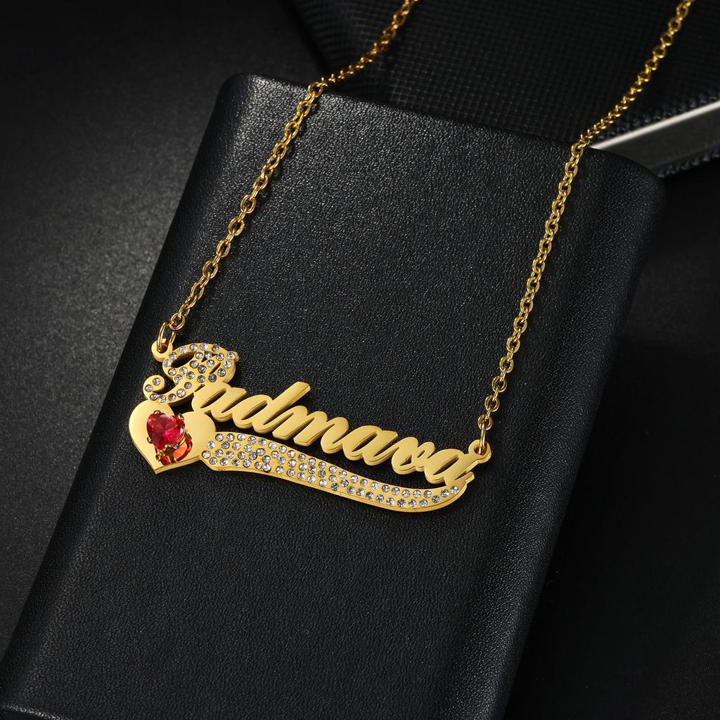 Atoztide Personalisierte Namenskette für Damen Herren Zirkon Herz Edelstahl Schmuck Anhänger Gliederkette Geburtstag Personalisierbares Geschenk