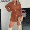 Autumn Women's Fashion Solid-Colour Long-Sleeved Shirt and Shorts Casual Set