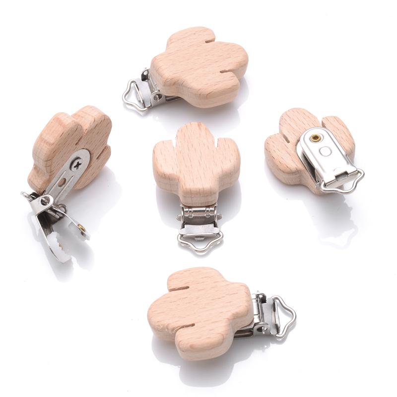1Pcs Cute Animal Style Wood Natural Pacifier Chain Anti-Drop Beech Wood Dummy Clip DIY Essential Nipple Chain Accessories