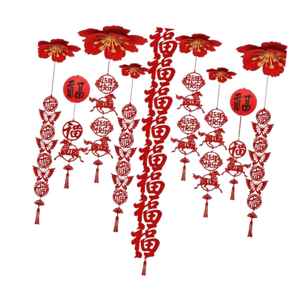 Festive Felt Ceiling Decoration Chinese New Year Hanging Fu Ornament Red Tassel Lucky Horse for Event and Room Decor