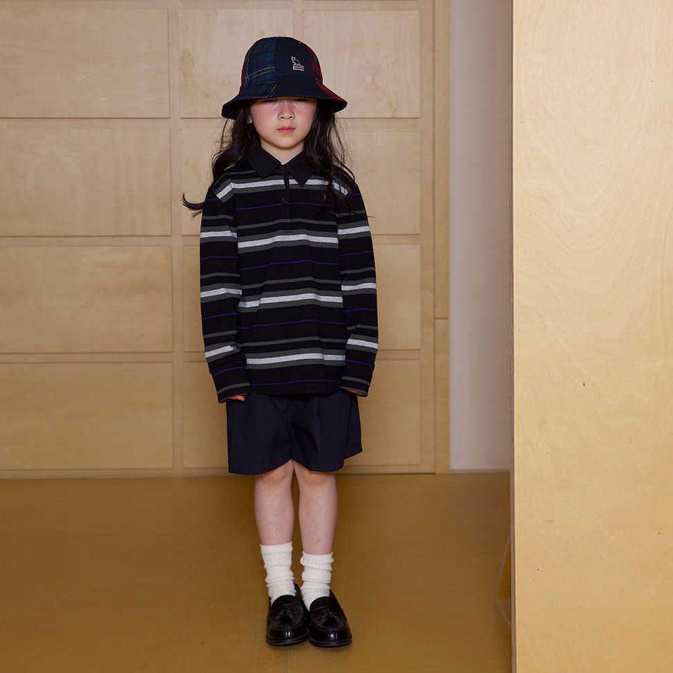 2025 Девочки Корейский Стиль Полосатая Футболка с Длинным Рукавом и Воротником - Осенний Повседневный Топ 100 cm