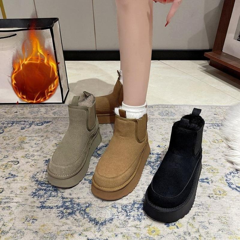 Nya Ärmskor med Tjock Sula, Rundtåade Kortskaftade Trendiga Halkfria Snökängor, Damskor