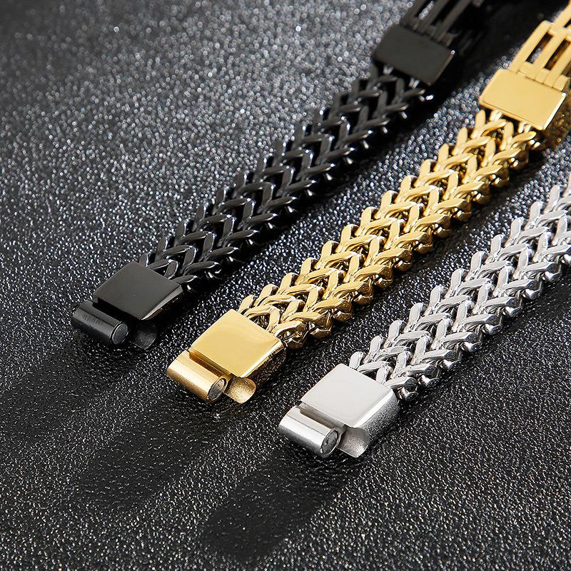 Men's Fashion Double-Layer Square Chain Titanium Steel Bracelet with Magnetic Clasp