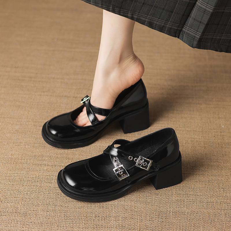 

Krazing Pot Микрофибра Круглый Носок Толстый Средний Каблук Весенне-Летняя Обувь Большого Размера 43 размера 33 Женские Туфли на Платформе 34 чёрный