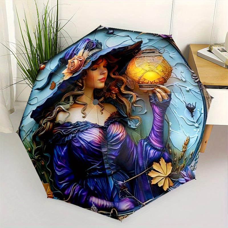 

1pc Elegant Victorian Lady Automatic Folding Umbrella - Automatic Open/Close, Compact Lightweight with 8-Rib Sturdy Frame, Vic (as the picture,Iron&8K)