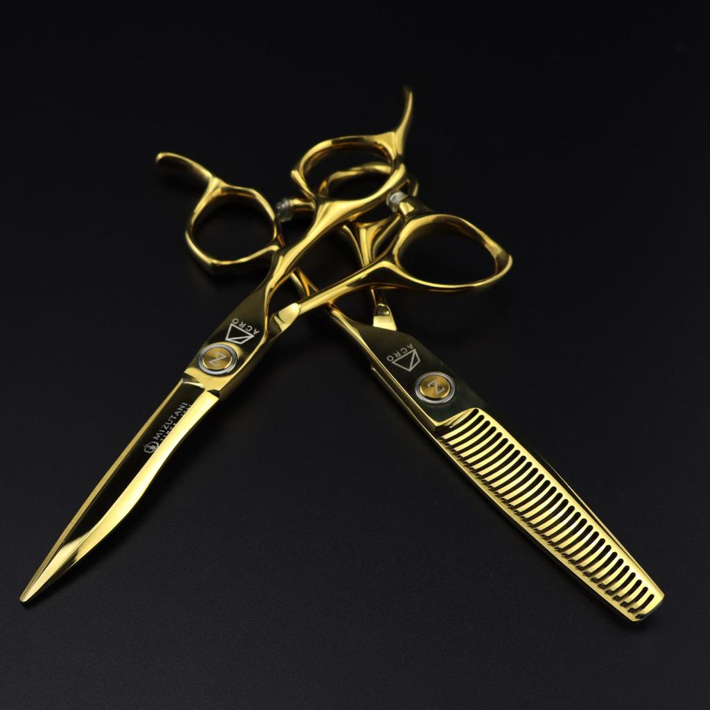 6.0” Mizutani FM-20 Gold Hairdressing Scissors: Barber, Straight, Bangs, Thinning Shears