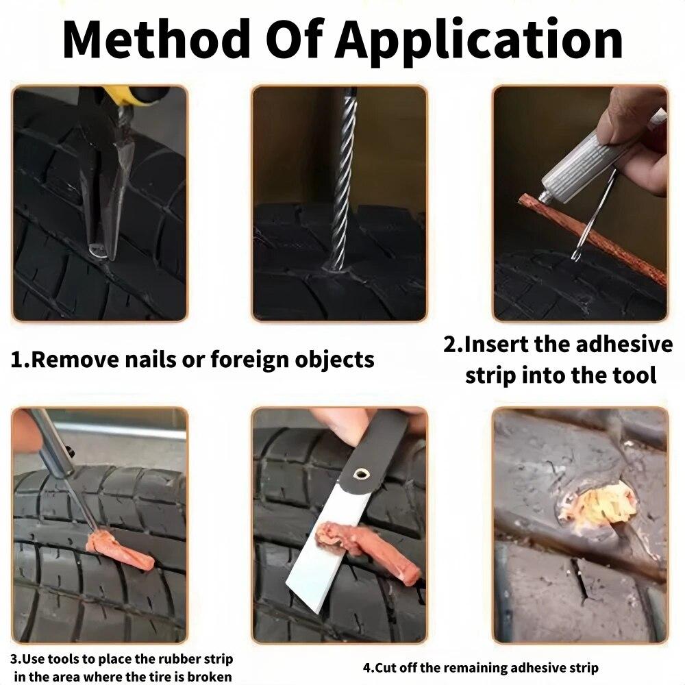 Car Tire Repair Tool Tire Repair Kit Studding Tool Set Auto Bike Tubeless Tire Tyre Puncture Plug Garage Tools with Rubber Strip