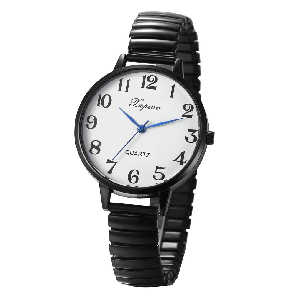 Women's Analog Watch with Large Numerals, Elastic Strap, One Size Fits Most, Simple and Stylish Quartz Watch, Gold, Fashion Accessory, Perfect Gift