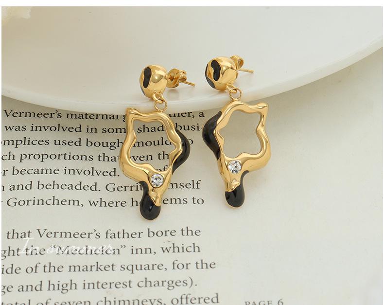 Retro Asymmetrical Enamel Titanium Steel Dangle Earrings - Exaggerated Personalized Accessories