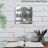 2D Flat, 1pc Vintage Coastal Metal Aluminum Plaque - Welcome To Our Beach House with Turquoise & Golden Nautical Design, Seashell & Wave Patterns