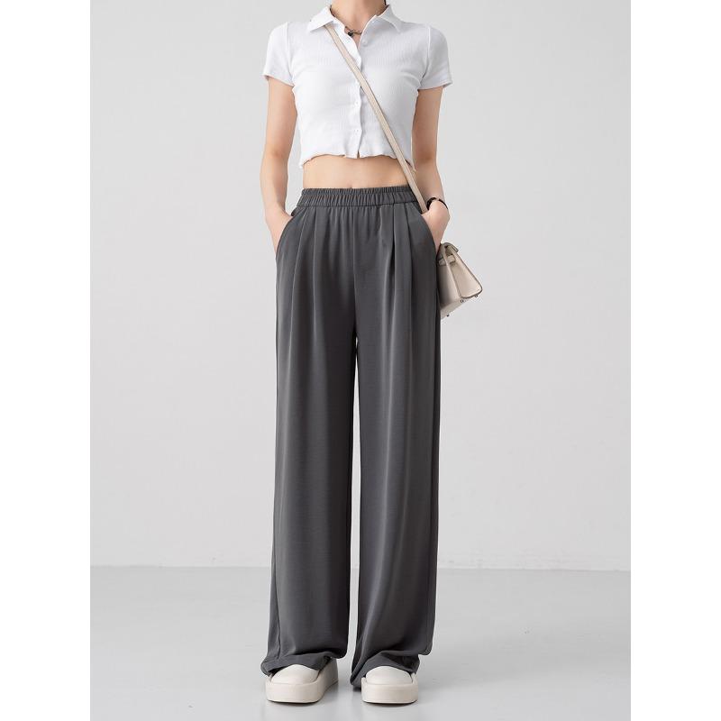 Summer Wide-leg Pants Women's Ice Silk Thin Sunscreen New High-waist Drape Casual Loose Sports Straight Mopping Trousers