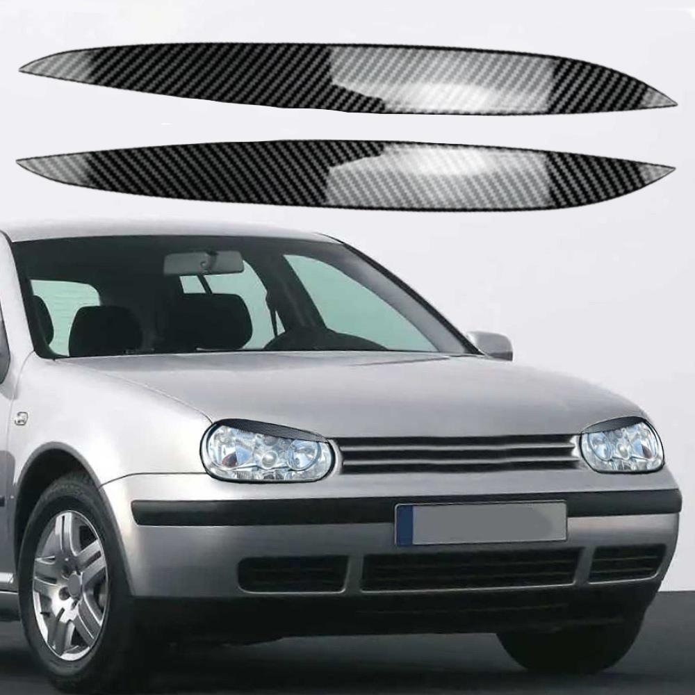 2 Stück Frontscheinwerfer Augenbraue Augenlid Abdeckung Verkleidung Glänzend Schwarz/Kohlefaser ABS Für VW Golf MK4 1997 1998 1999 2000 2001 2002 2003