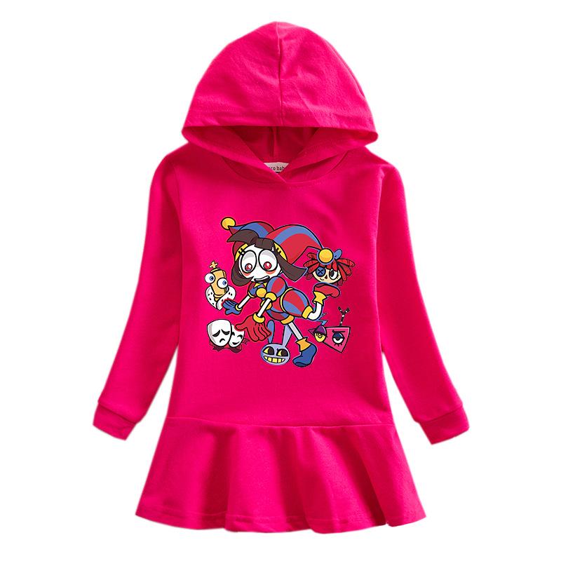 2026 Spring/Autumn Girls' Ruffle Cartoon Rainbow Hooded Princess Long Sleeve Dress