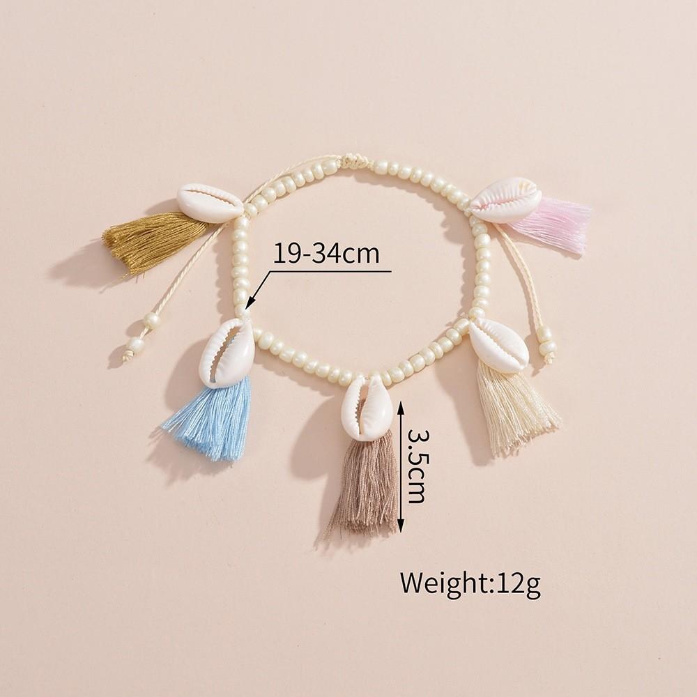 Bohemian style colorful tassel shell tassel women's anklet