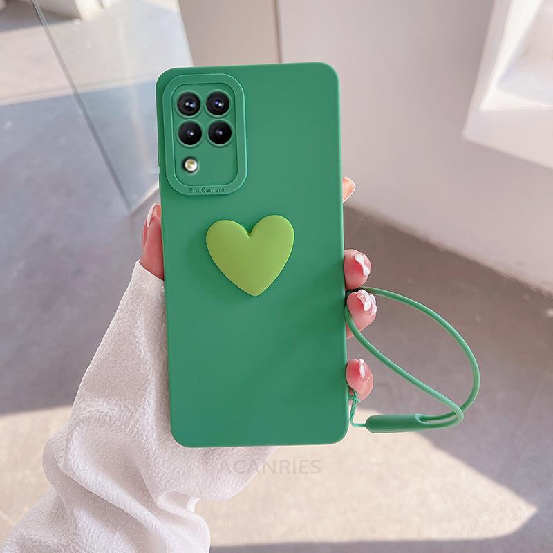 M 32 33 52 53 Love Heart Lanyard Silicone Case For Samsung Galaxy A12 A22 A51 A71 M52 M53 M33 M23 M32 4g 5g Camera Cover Note 20