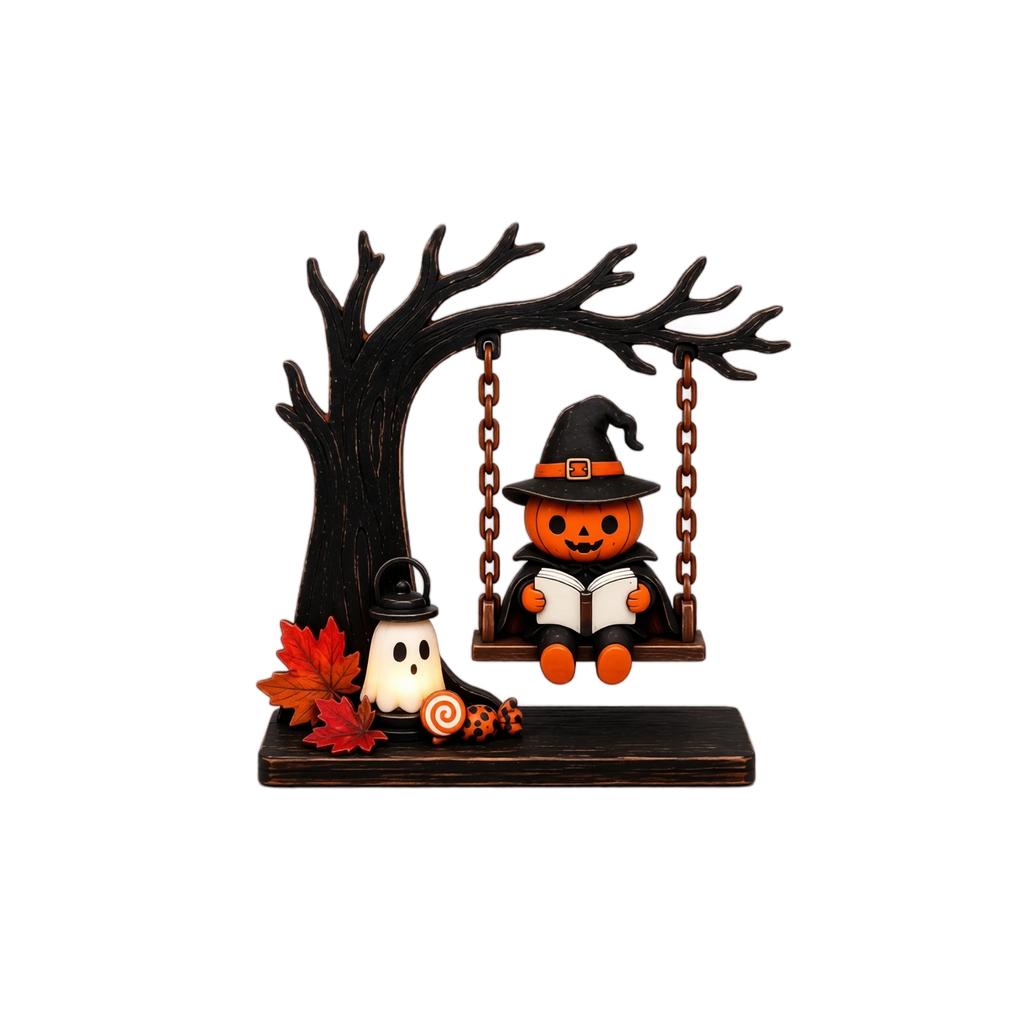 Halloween Wooden Reading Bookshelf Decoration Desktop Tabletop Ornament for Holiday Home Decor